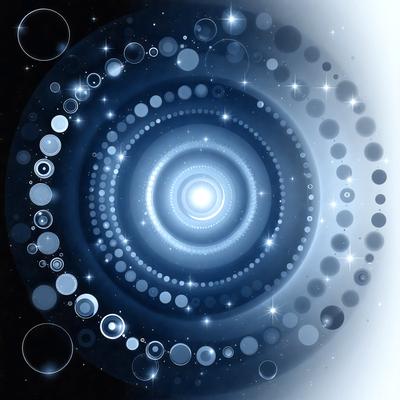 The primary subject of the image is a blue and white circle with a star in the center. The circle is surrounded by a series of smaller circles, creating a visually appealing pattern. The setting appears to be a black background, which contrasts with the bright colors of the circle and its surroundings. The visual style of the image is digital art, as it is a well-crafted and detailed design. The colors and mood of the image are vibrant and lively, with the blue and white circle standing out as